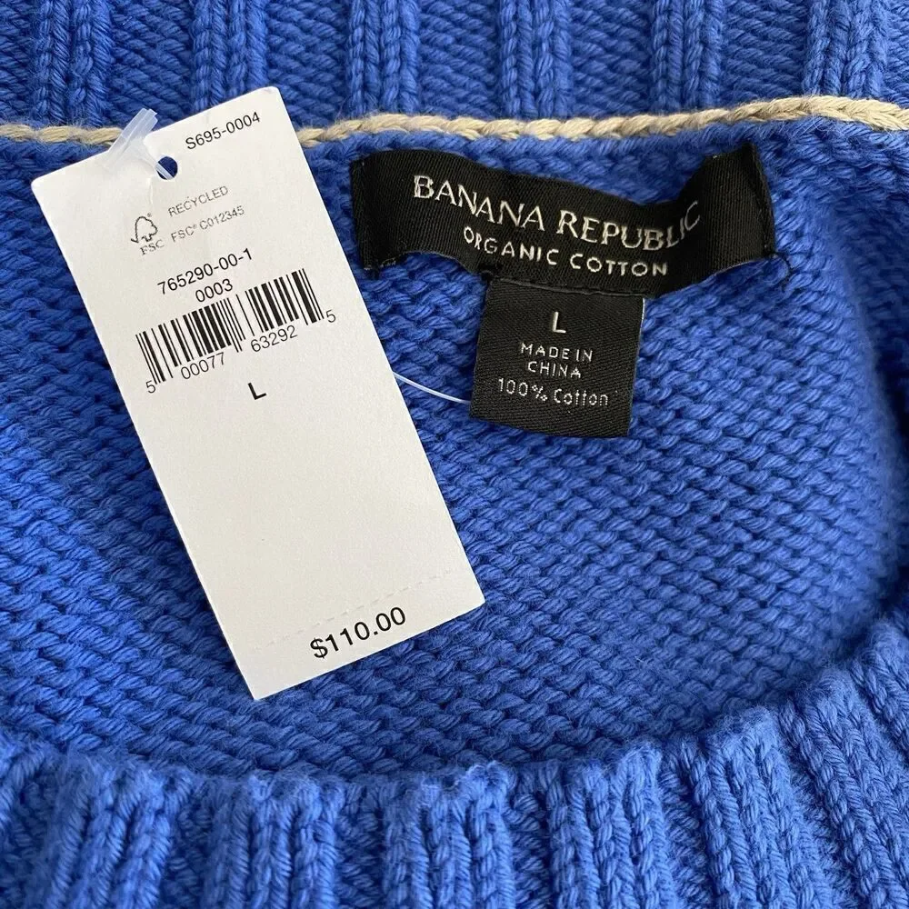 Banana Republic Sweater Men's Large Blue Organic Cotton Crew Neck Oversized NWT
